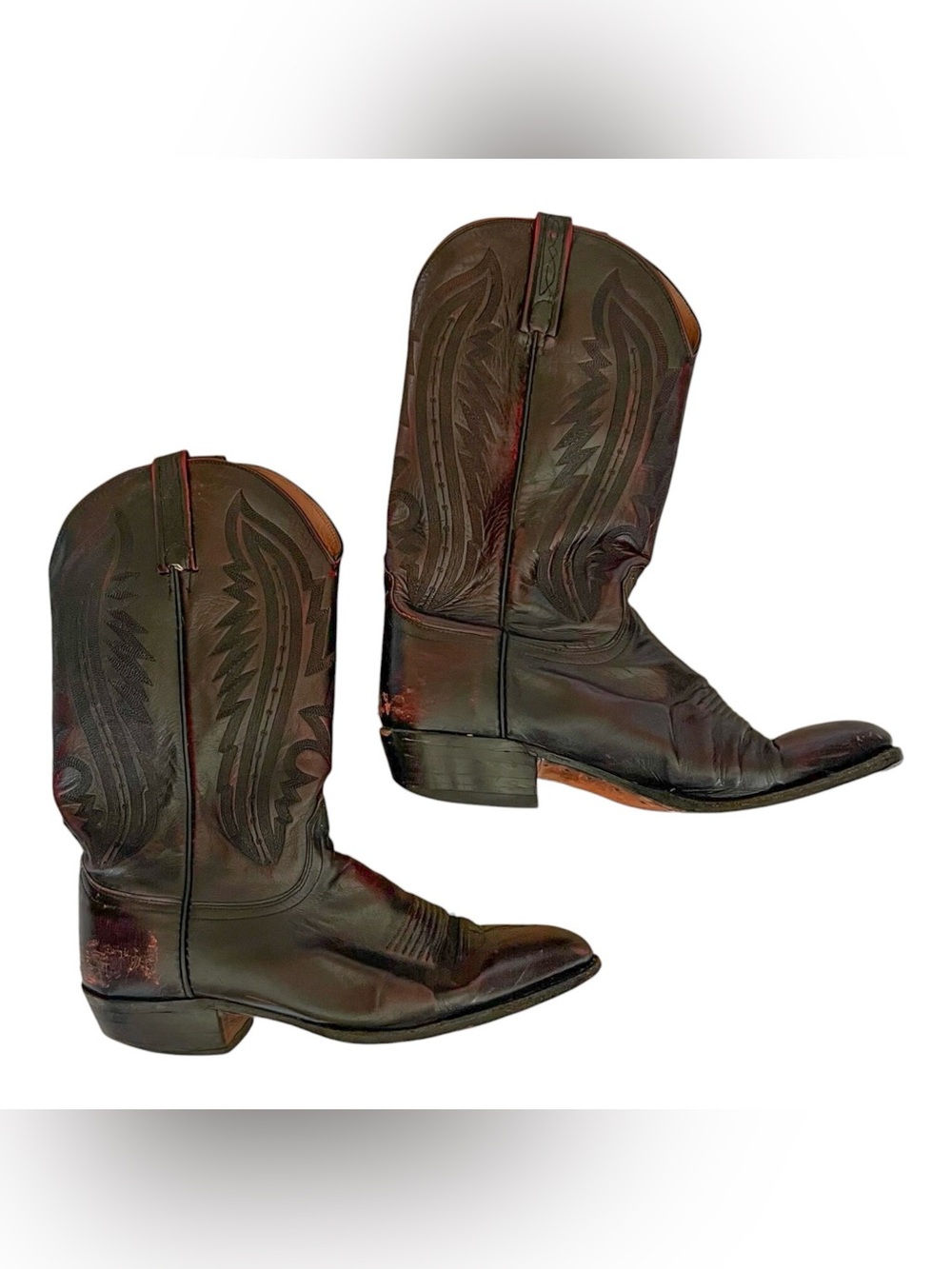 Lucchese 2000 Mens T3012R4 Kangaroo Black Cherry Red Leather Cowboy Boots